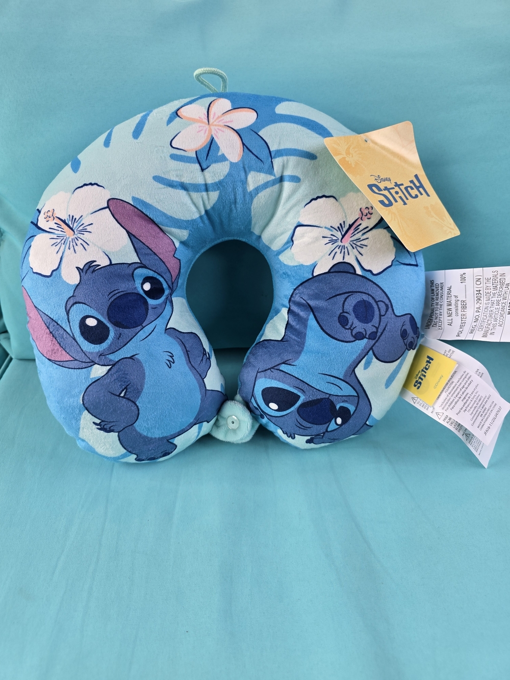 Disney Stitch Plush Neck Pillow - Blue Tropical Print